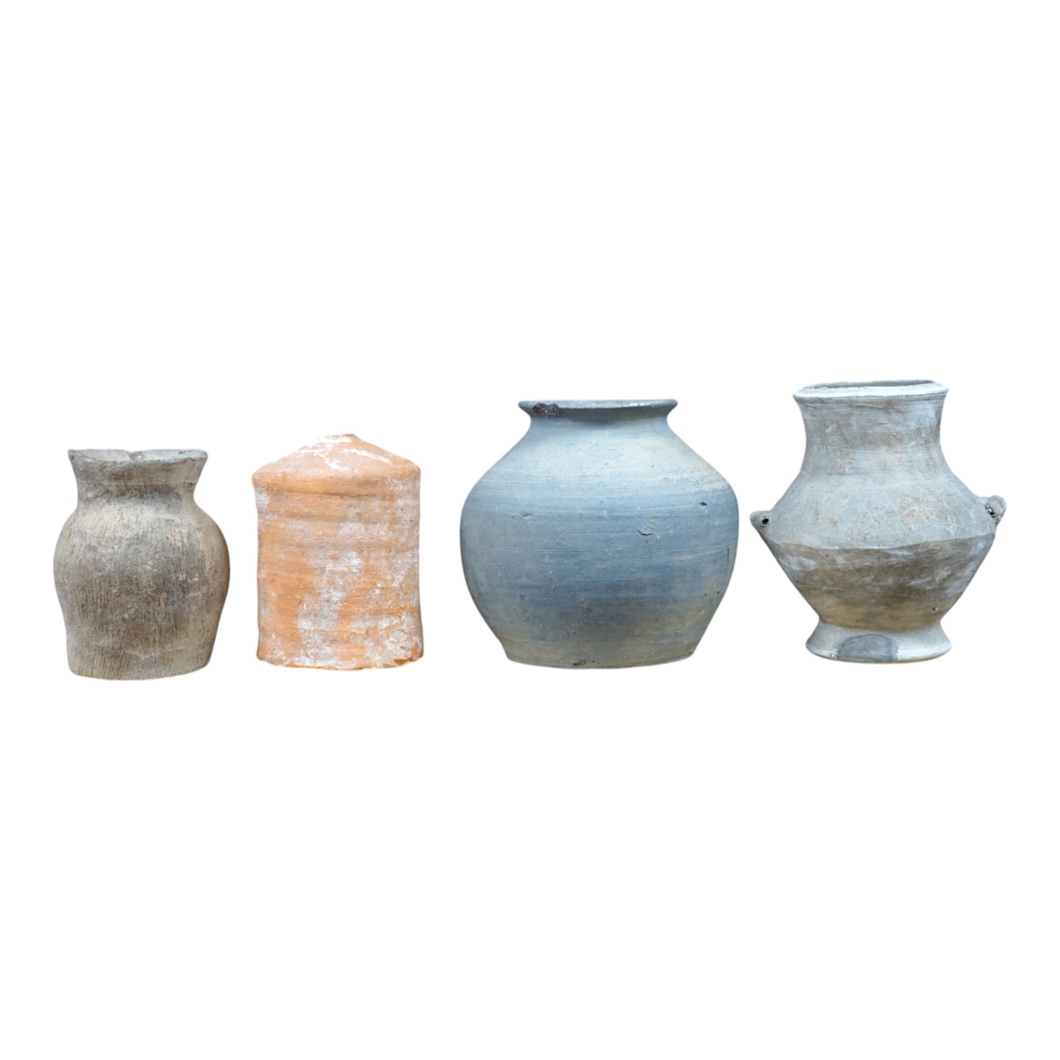 Four Chinese archaic pottery vessels, Neolithic to Han Dynasty, largest 16cm high. Condition - fair, antique condition